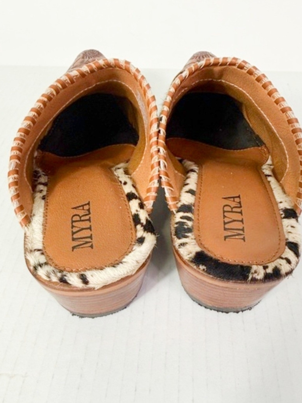 Trending Cowhide Pattern Slip-On Myra Mule in Black and Cream - Picture 7 of 8